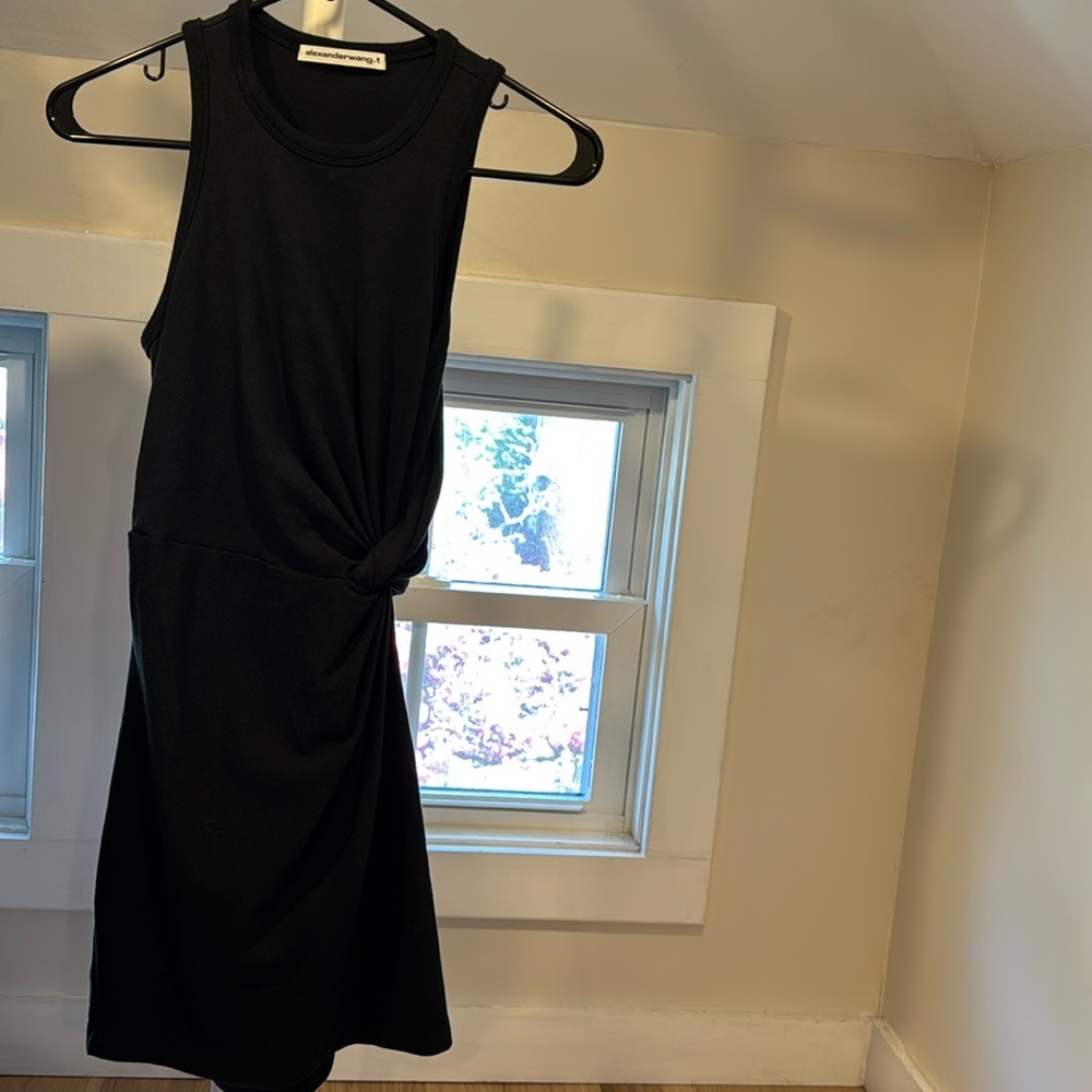 T By Alexander Wang Side Knot Mini Dress in black, Size XS - Picture 3 of 5
